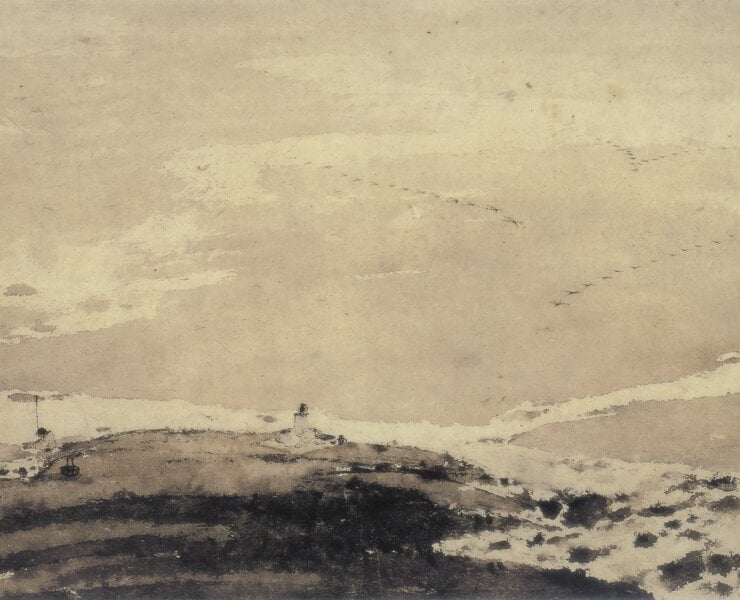 傅抱石1955年〈平沙落雁〉軸，紙本設色，44.3×61.7公分，私人藏。
