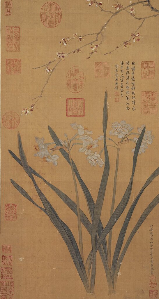 明仇英〈水仙蠟梅〉軸，國立故宮博物院藏。