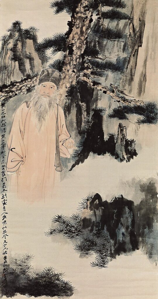 張大千〈大千狂塗冊〉之一，〈自寫小像〉「我同我的小猴兒」，24×36公分。