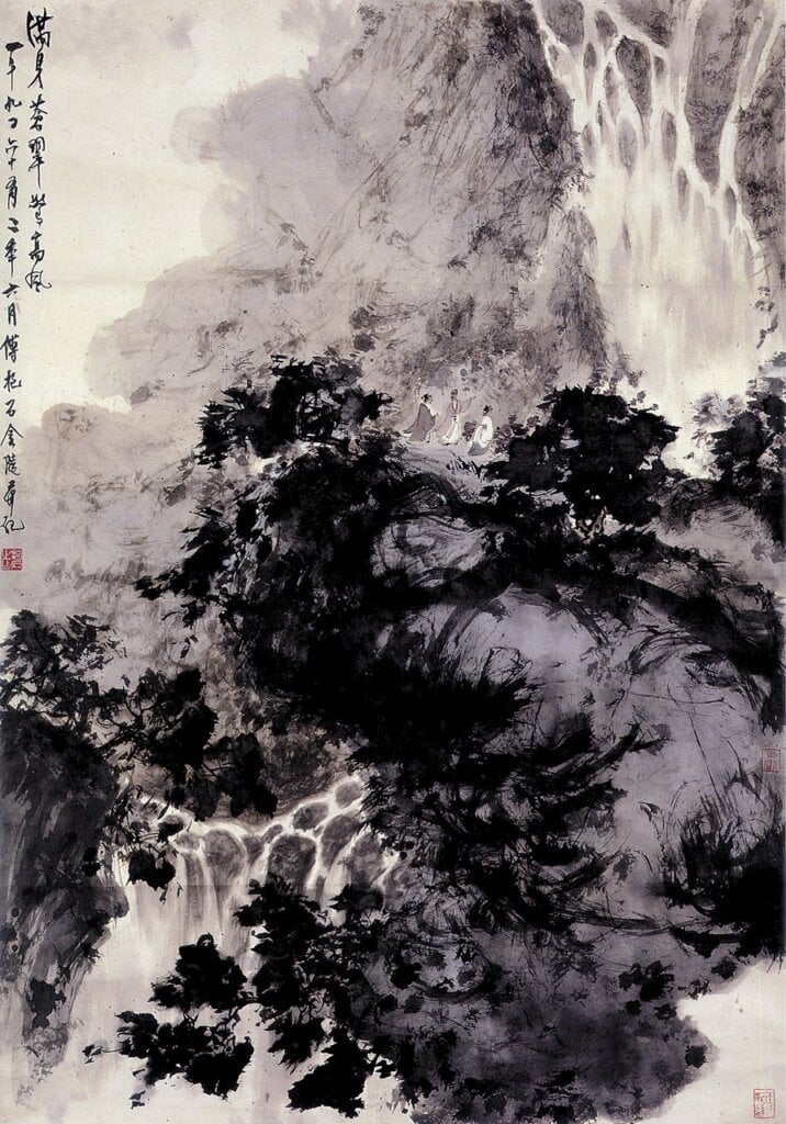 傅抱石1962年6月〈滿身蒼翠驚高風〉軸,紙本設色,102.8×71.5公分,私人藏。