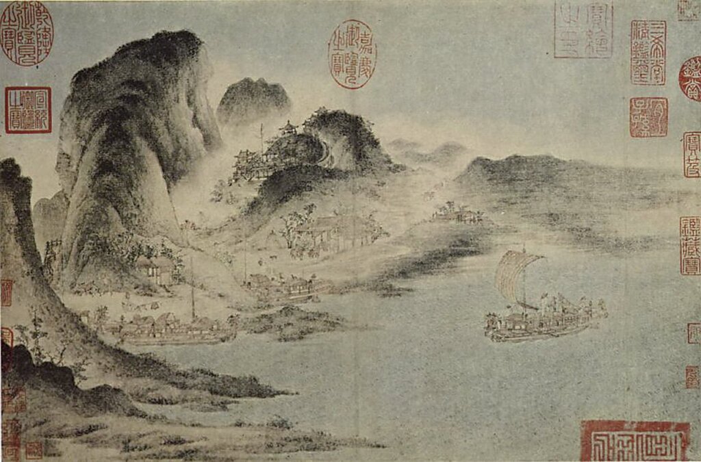 宋人〈江帆山市〉，台北故宮藏。