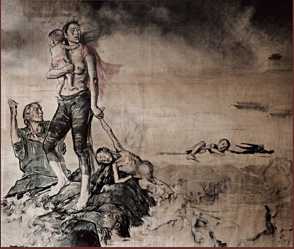 蔣兆和年1945作〈爸爸永不回來〉，105×64公分。