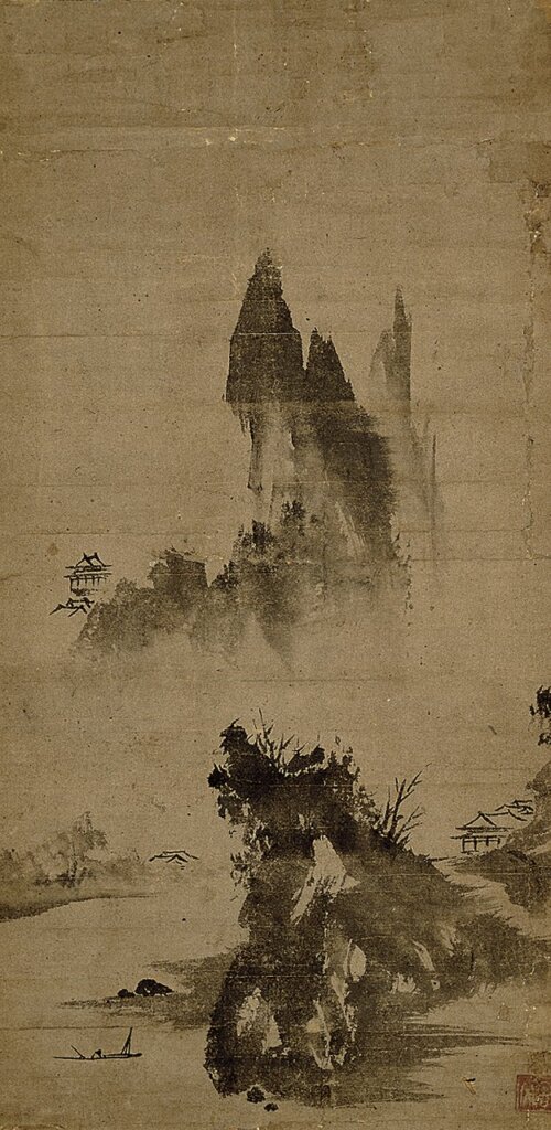 日本雪舟等楊〈破墨山水〉，大英博物館藏。1913年Sir William Gwynne-Evans, Bt捐贈，©The Trustees of the British Museum。