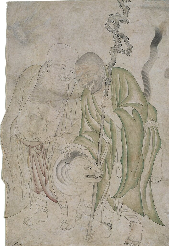 伊朗或中亞〈二羅漢與老虎〉，美國大都會藝術博物館藏，Rogers Fund，1968，©2014. Image copyright The Metropolitan Museum of Art/Art Resource/Scala, Florence。
