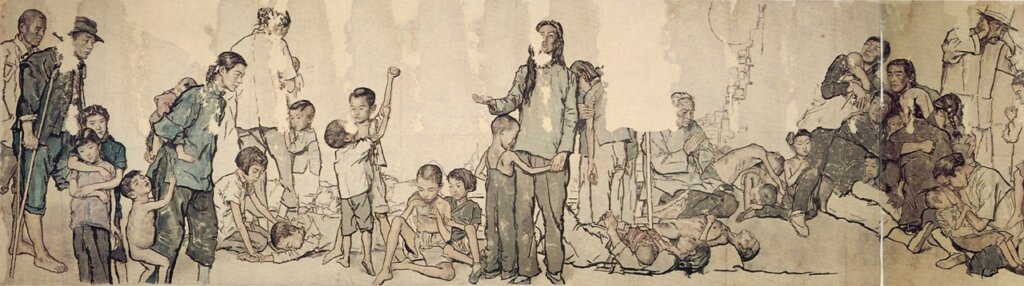 蔣兆和年1949作〈袁大頭〉，292×113公分。蔣兆和對著鏡子以自己為模特兒畫成。