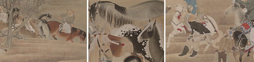 〈聖祖木蘭會親圖〉所繪製的各種馬匹形象。