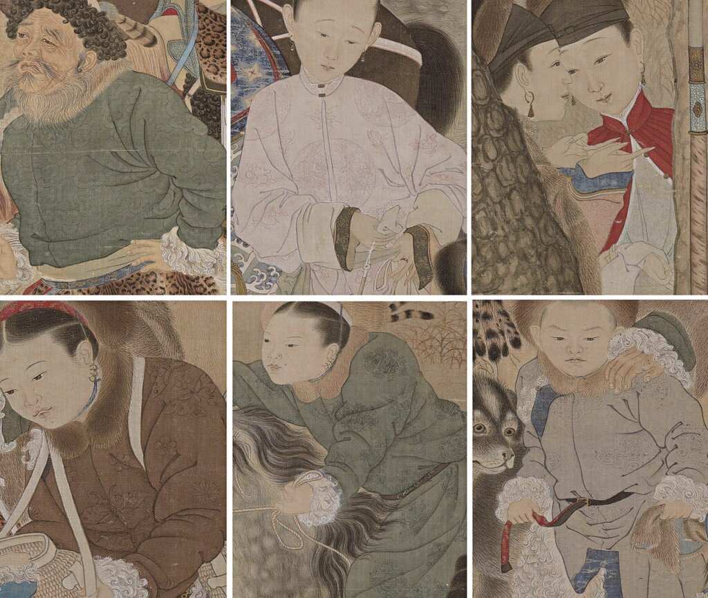 〈聖祖木蘭會親圖〉所繪製的男女服裝上的精美紋飾。