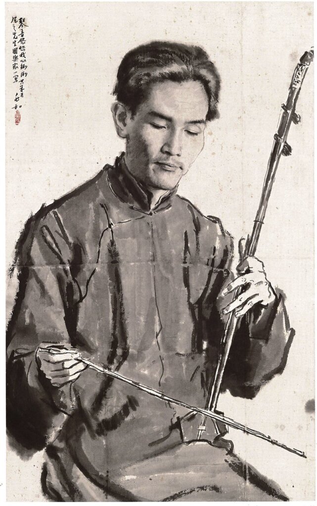 蔣兆和1939年作〈琴音悠悠〉，99.5×62公分，2013年4月5日香港蘇富比成交價748萬港元。北美Anne Gleysteen舊藏。