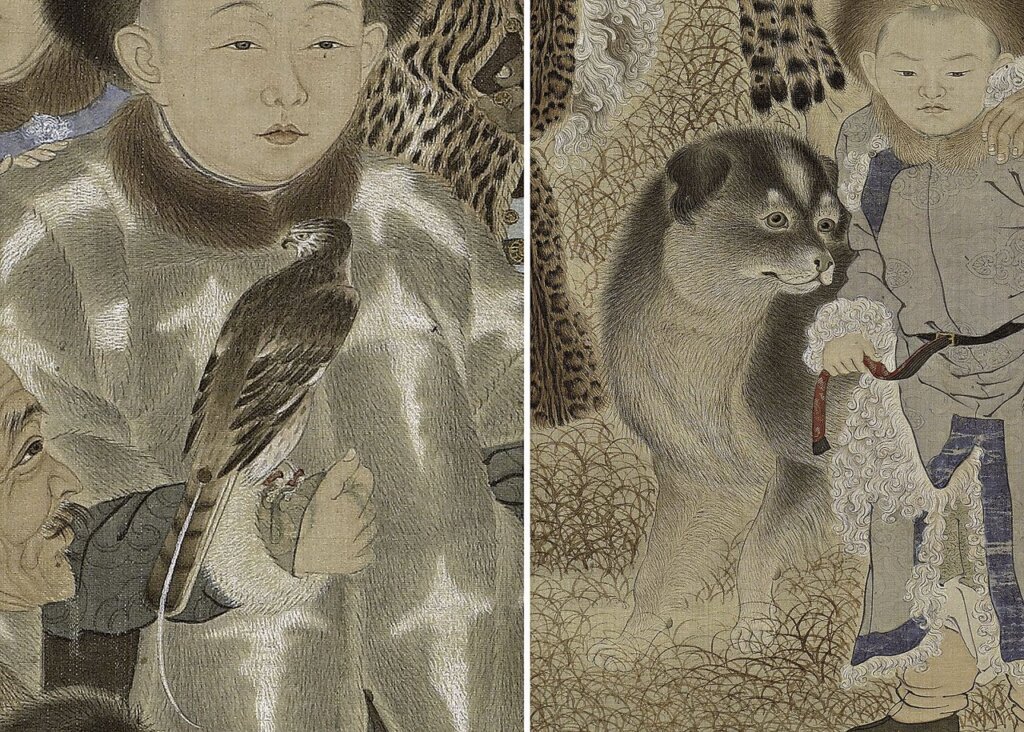 獵鷹（海東青）、獵犬是滿洲人行圍狩獵常用的夥伴。