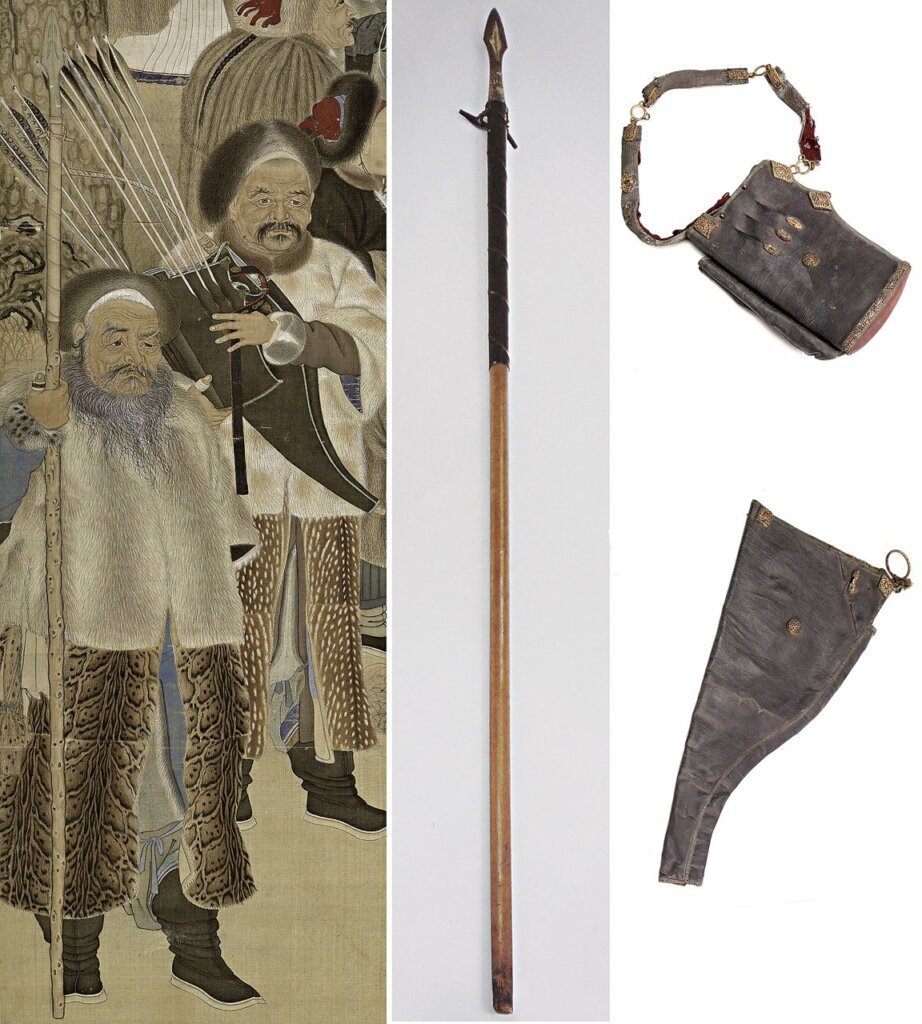 清宮侍衛所持虎槍、櫜鞬等武備。