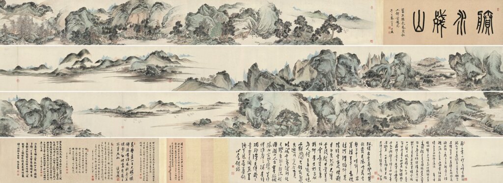張大千曾讚嘆：「并世畫雪景，當以溥王孫為第一」。溥心畬1934年作之〈霽雪圖〉，85×27公分，稿本為〈楓林訪草堂〉，吉林省博物院藏。