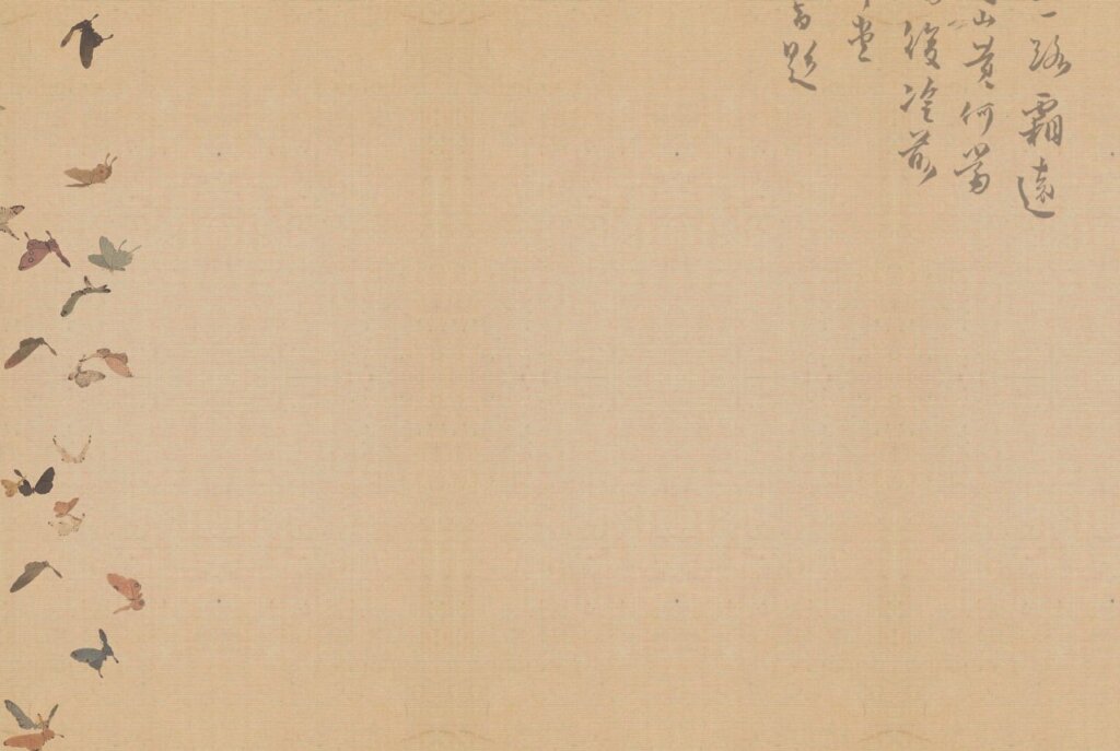 溥心畬約1930至1940年代所作〈楓林訪草堂〉畫稿，72.5×29.5公分，上以小字標註配色。