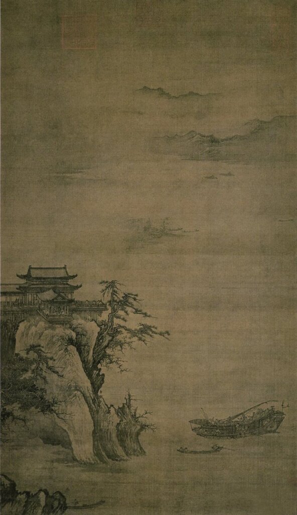 宋人〈江天樓閣〉軸，南京博物院藏。