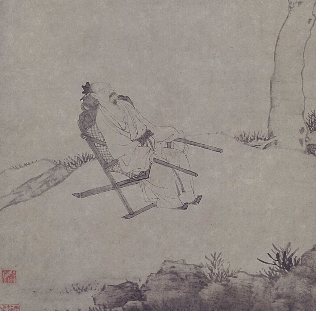 展品唐寅〈柳橋賞春圖〉軸，局部，上海博物館藏。
