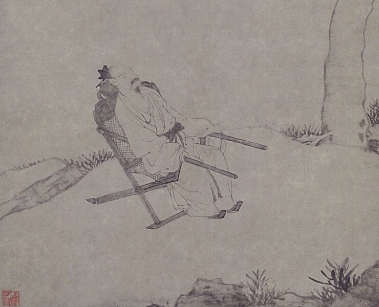 展品唐寅〈柳橋賞春圖〉軸，局部，上海博物館藏。