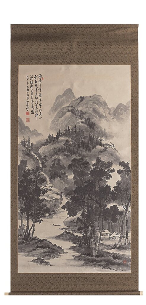 日本鈴木松年1902年〈夏景山水〉軸，紙本水墨，176.5×96公分，阿姆斯特丹國家博物館藏。
