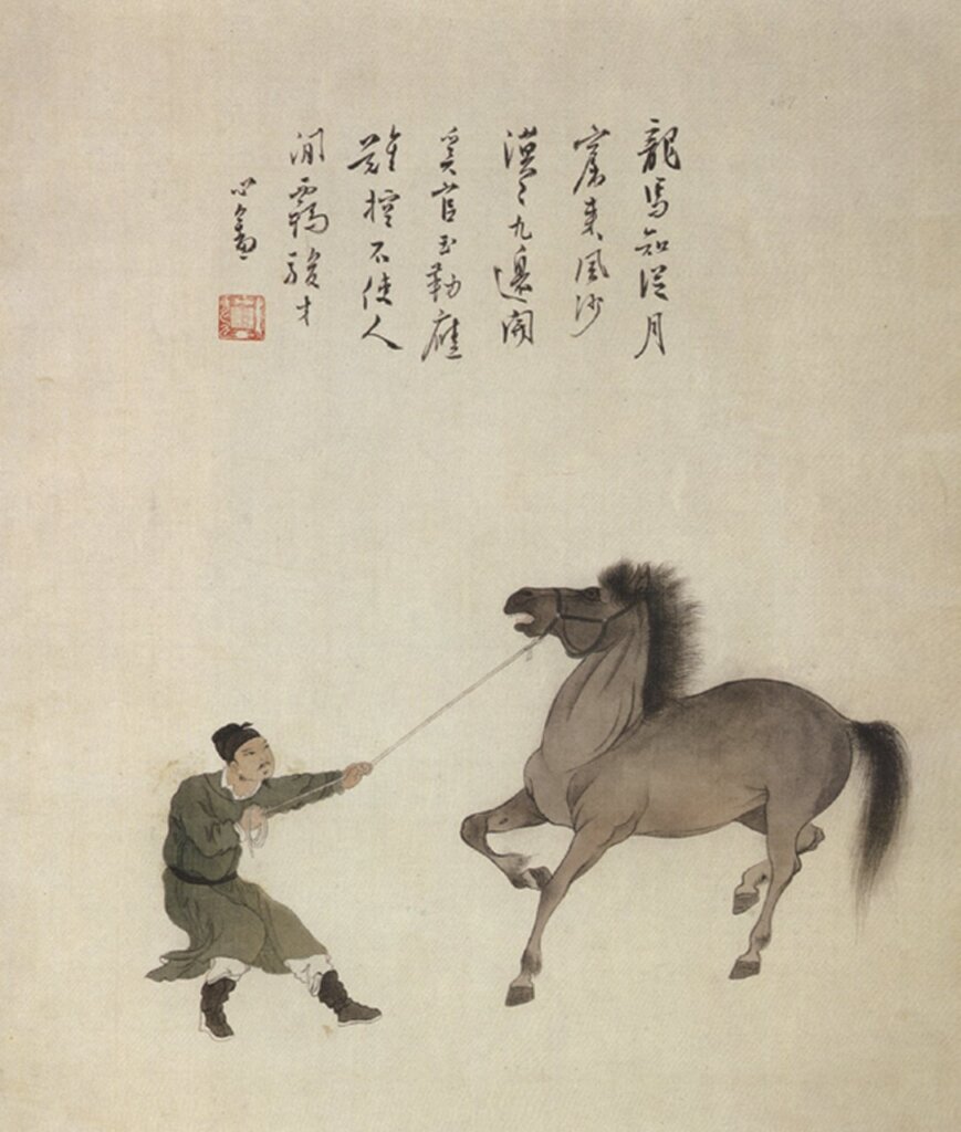 溥心畬〈人馬圖〉軸，國立故宮博物院託管。