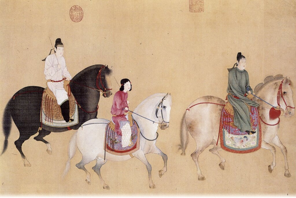 晏少翔1958年摹唐〈虢國夫人遊春圖卷〉局部。