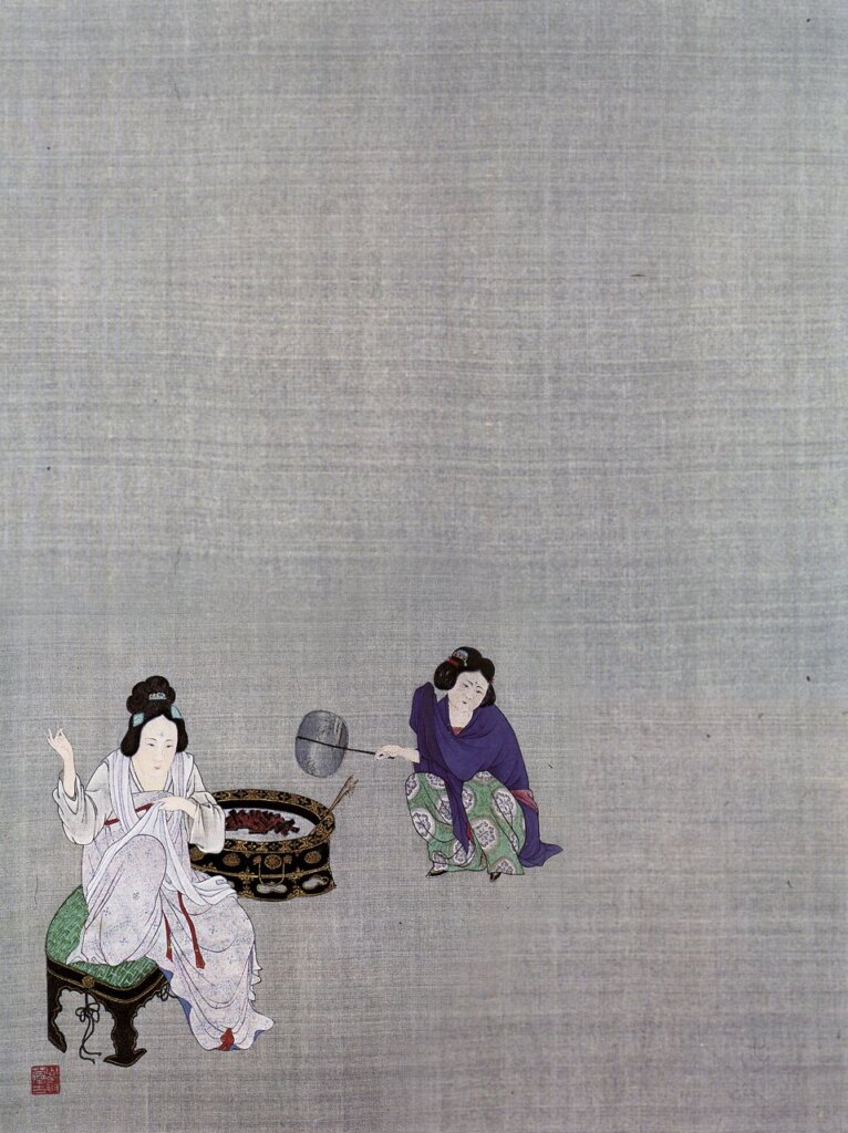 晏少翔1958年摹唐張萱〈搗練圖〉局部。