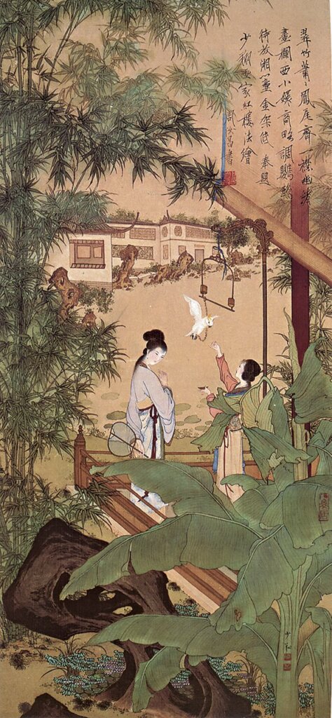晏少翔1988年〈瀟湘館〉。圖為局部。		       圖7  晏少翔1993年〈采梅圖〉。圖為局部。