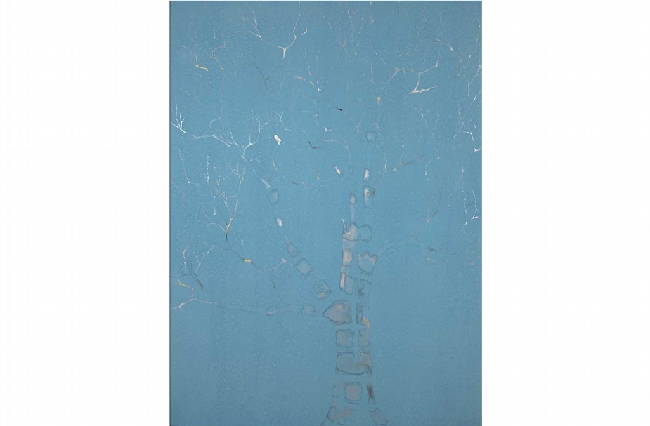 藤村真《奇蹟水樹》．天然礦物顏料、雲肌紙．152.4×114.3 cm．2014。藤村真奇蹟樹系列之最新作品。