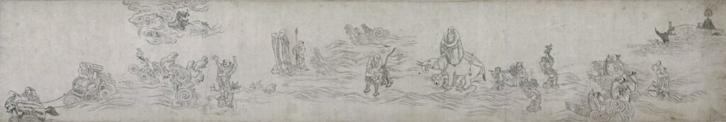 明寂住〈十八羅漢渡水圖卷〉，局部。