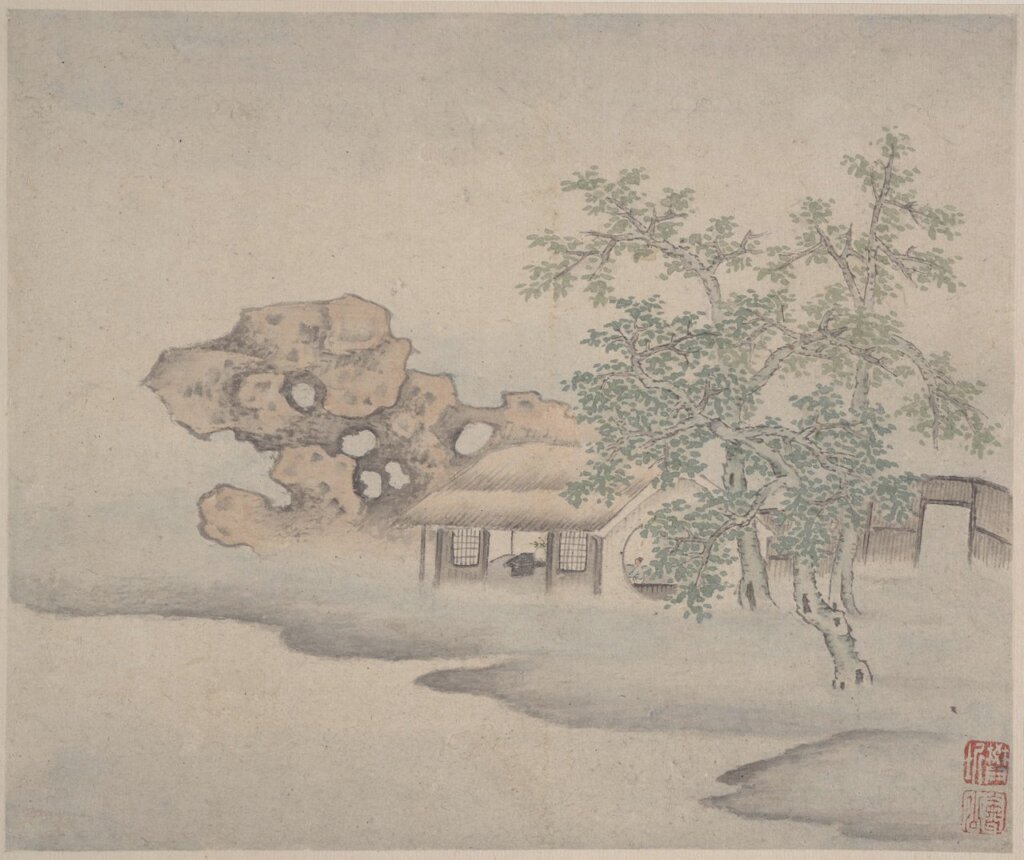清代樊圻〈山水圖〉其中一開，冊頁紙本，紐約大都會博物館藏。