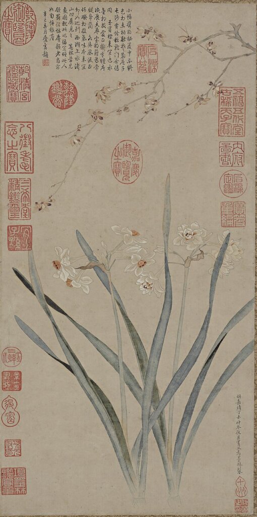 明代仇英〈臘梅水仙圖〉（摹本），美國佛利爾美術館藏。