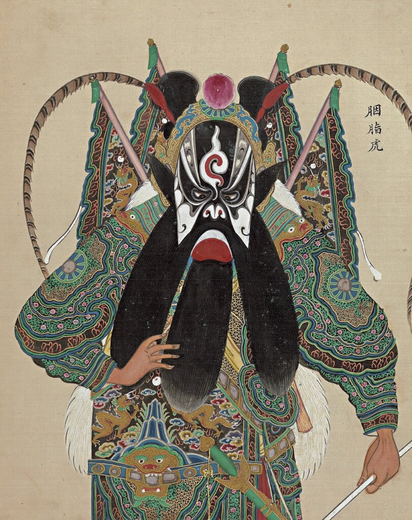 清末無款〈京劇百人像—胭脂虎〉，冊頁絹本，紐約大都會博物館藏。 圖11 清末無款〈京劇百人像—磨天在〉，冊頁絹本，紐約大都會博物館藏。