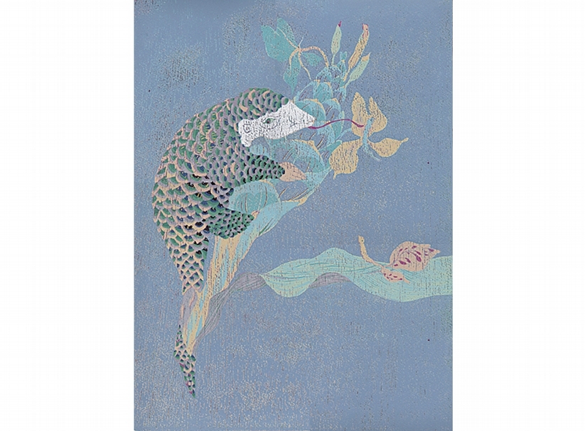 李屏宜《野薑鯪鯉》.油印木刻.56×38 cm.2014。(乙皮畫廊提供)