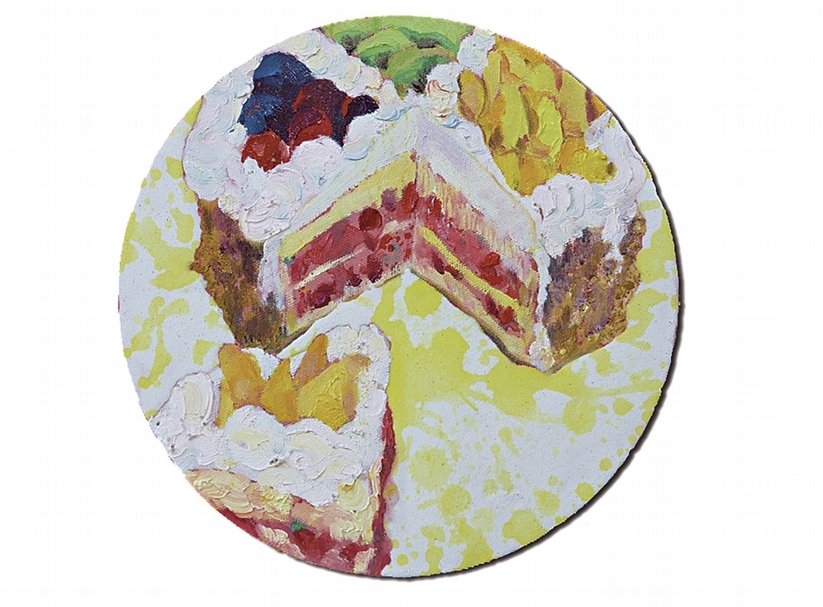 張婷崴《Treatment of Happiness 2》.油彩、畫布.30×30 cm.2015。(一票人票畫空間提供)