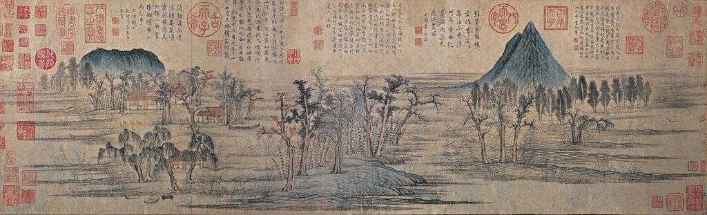 元代趙孟頫〈鵲華秋色圖〉,台北故宮博物院藏。