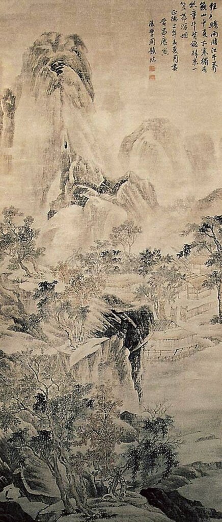 周顥〈臨唐寅江山驟雨圖〉。