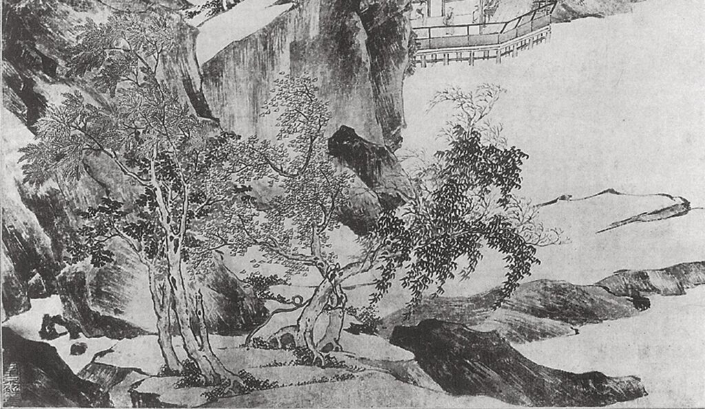 唐寅款〈江山驟雨〉局部之三。