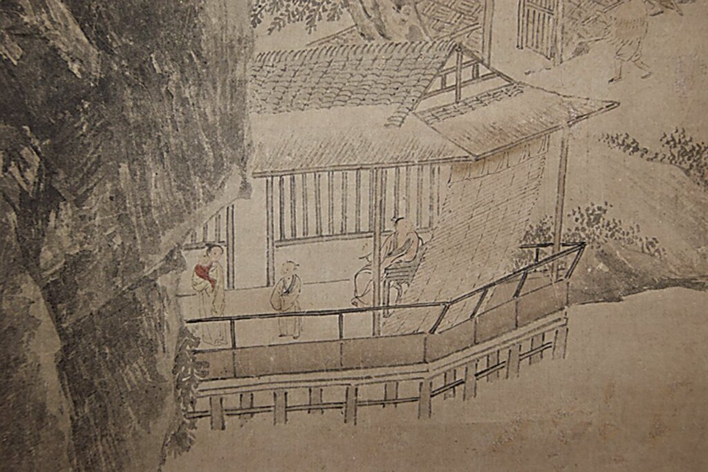 唐寅款〈江山驟雨〉局部之一。