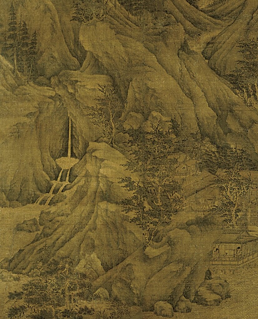 (傳)五代董源〈溪岸圖〉局部,中景之石塊與山體。