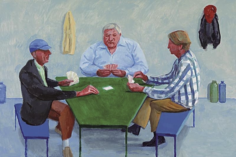 《Card Players #1》。霍克尼近期挑戰玩牌者的題材。