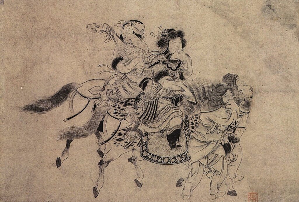 北宋〈徽宗摹張萱搗練圖〉局部，美國波士頓美術館藏。