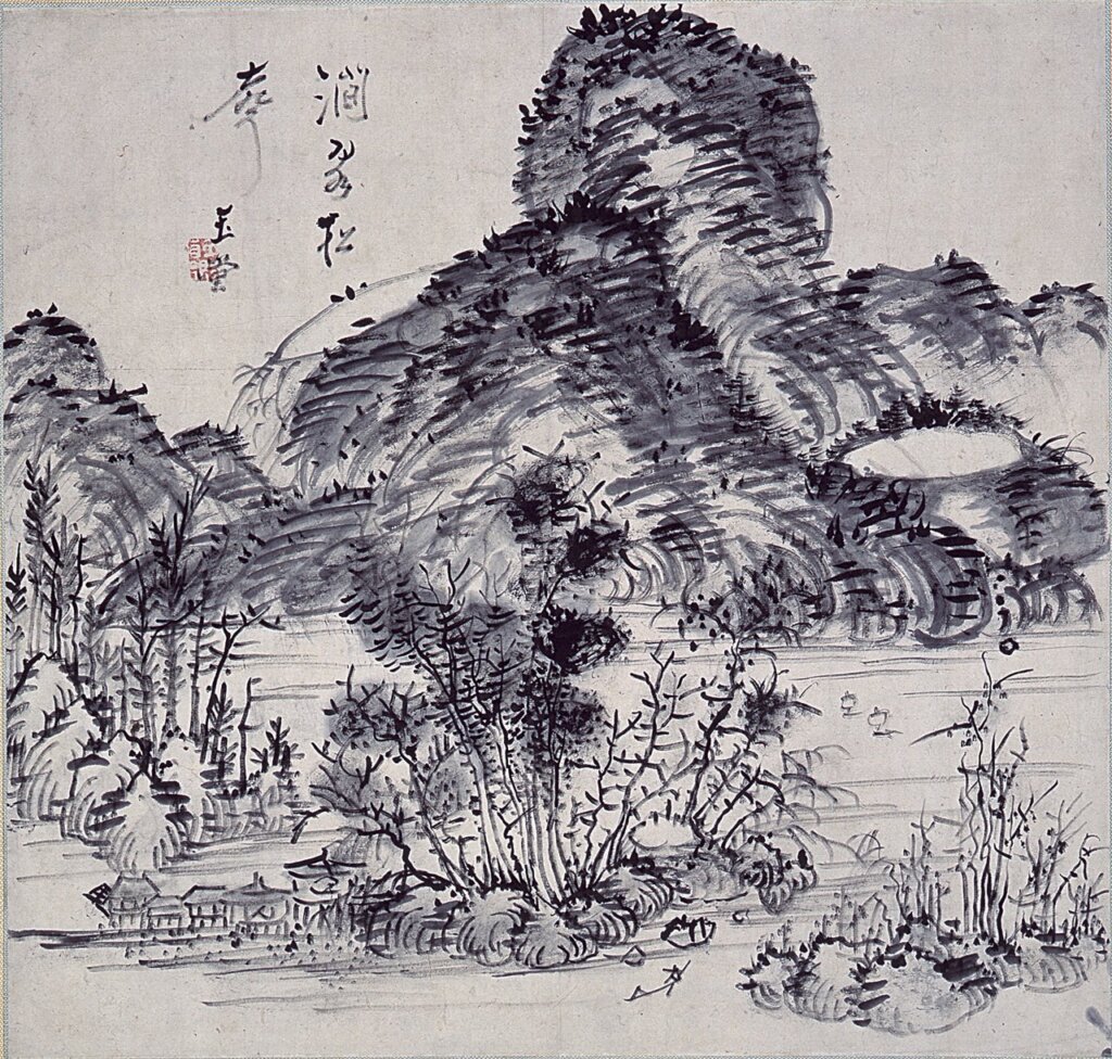 日本江戶時代浦上玉堂〈澗泉松聲圖〉，紙本水墨，32.4×34公分，日本大和文華館藏。