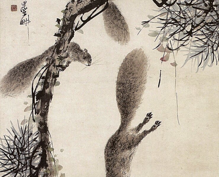 倪田1916年〈松鼠圖〉軸。