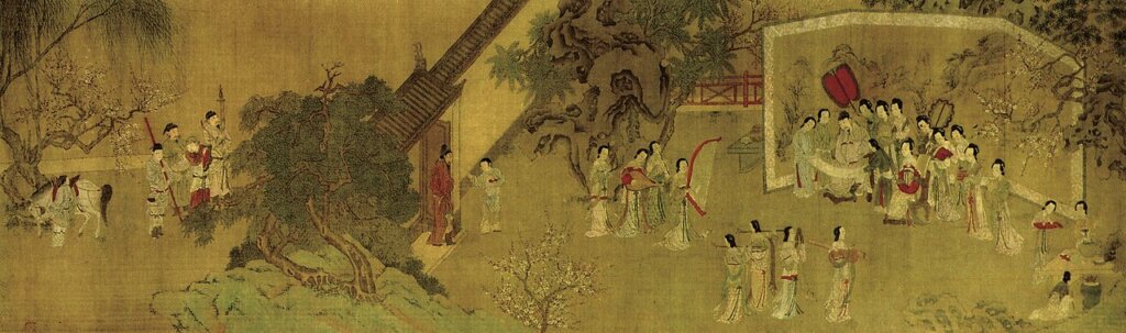 〈若蘭璇璣圖〉四段敘事畫（三）竇滔讀錦。莫斯科東方藝術博物館藏。