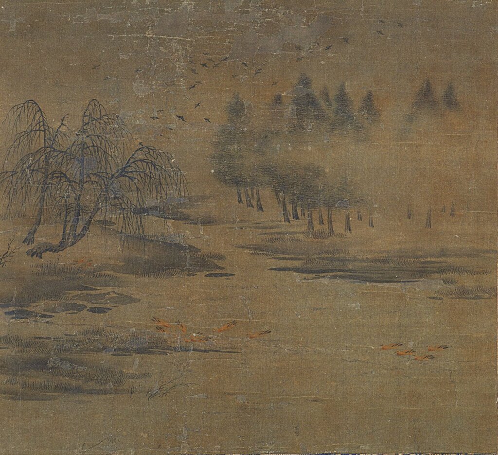 （傳）中國北宋趙令穰〈秋塘圖〉，22.2×24.3公分，日本大和文華館藏。