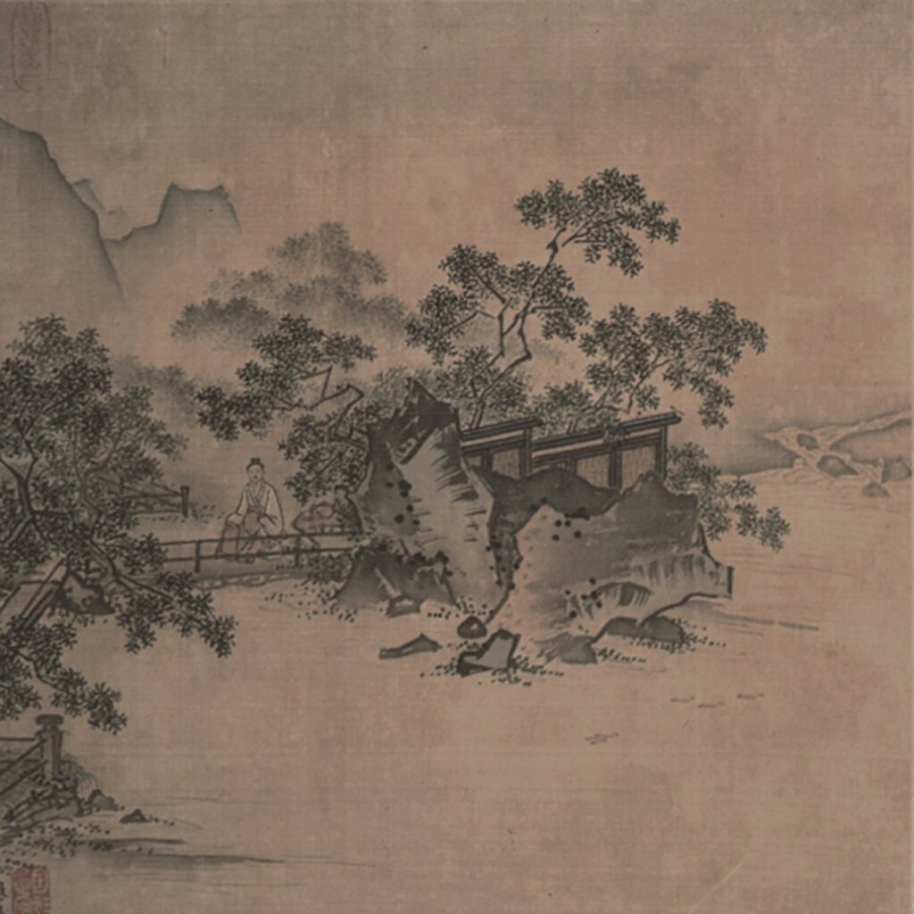 南宋馬遠〈松樓夜月圖〉。