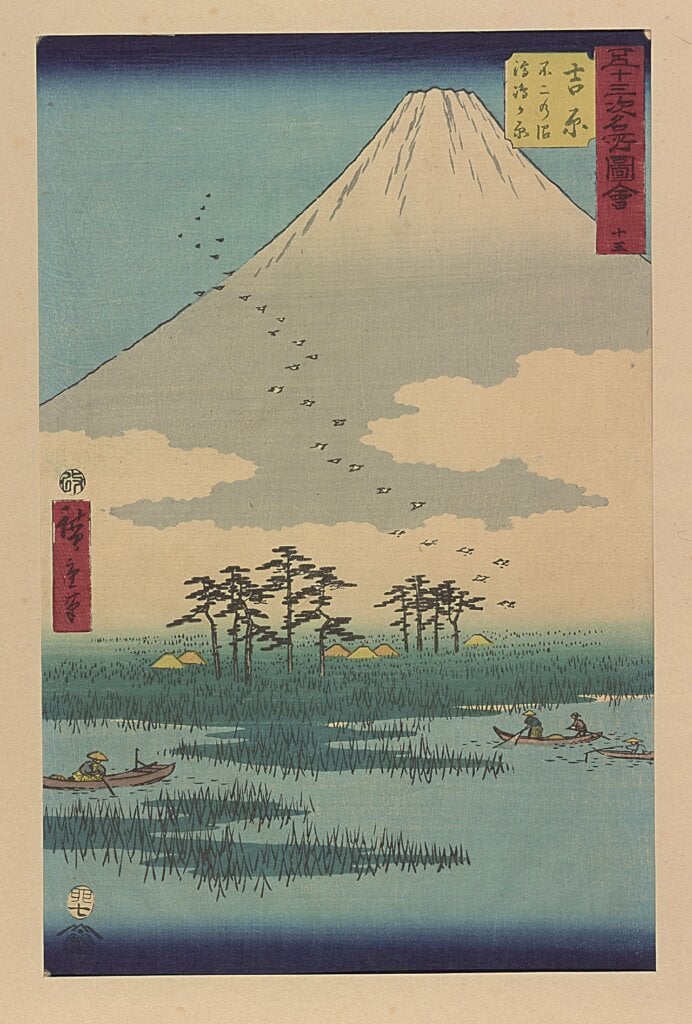1855年日本歌川廣重〈五十三次名所圖會〉之二。