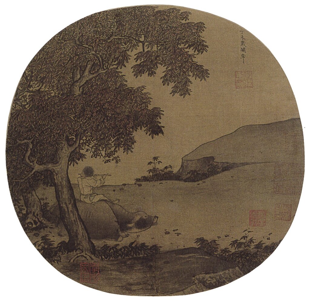元人〈人物故事圖〉團扇，其中一開。