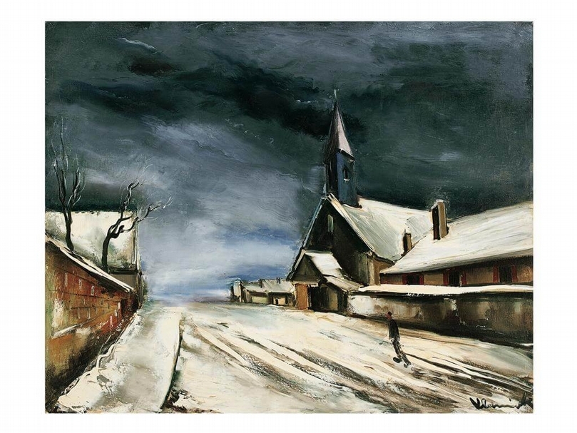 Maurice De Vlaminck, Route enneigee avec eglise, 年代不詳, 81.0×100.0cm(40f)