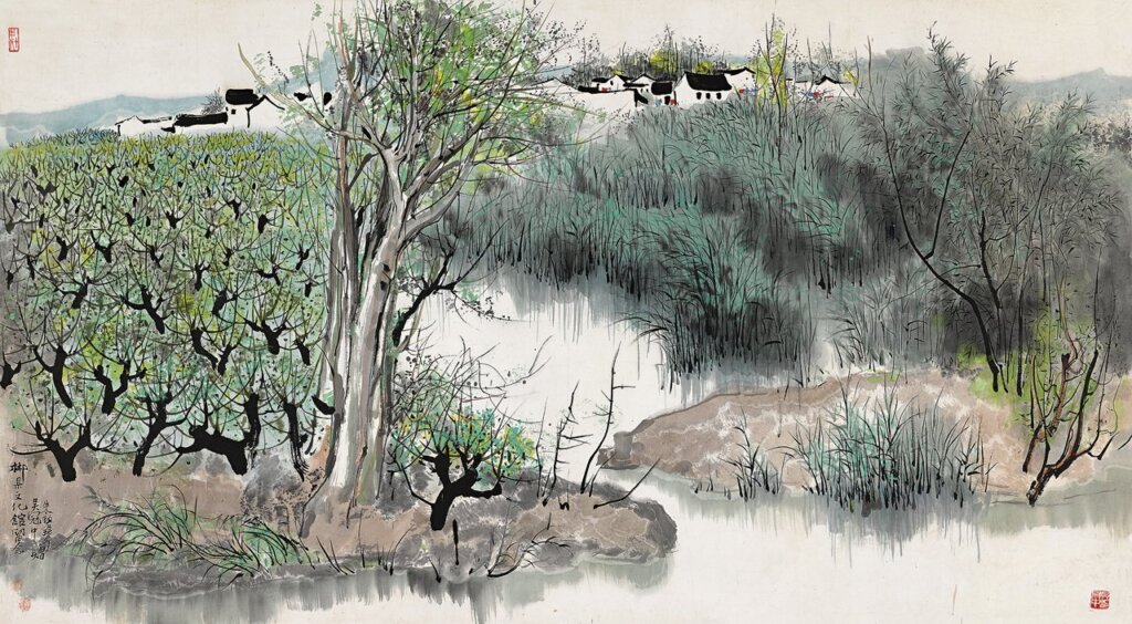 齊白石〈大利圖〉，設色紙本立軸，68.5×33公分。