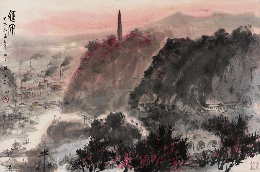 明永樂〈青花葡萄紋折沿大盤〉，直徑38.5公分。
