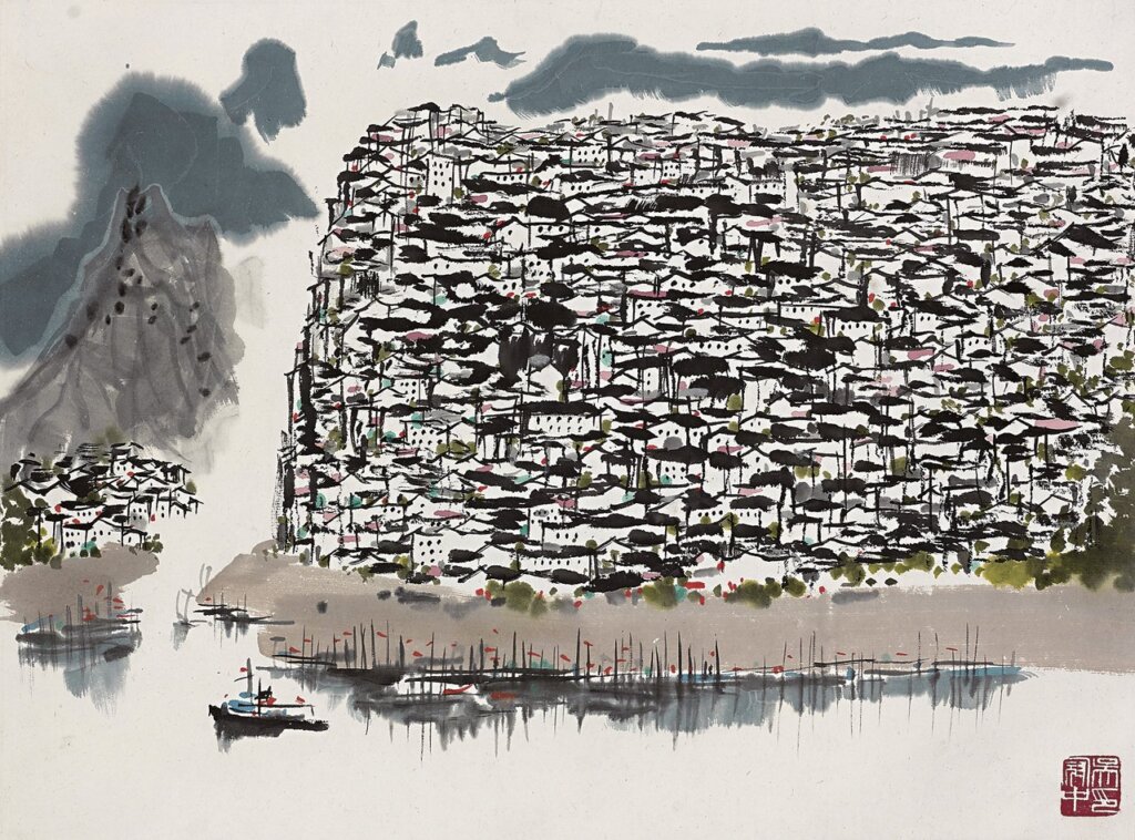 黃賓虹1948年〈新安江紀遊〉，水墨紙本鏡心，129×66公分。
