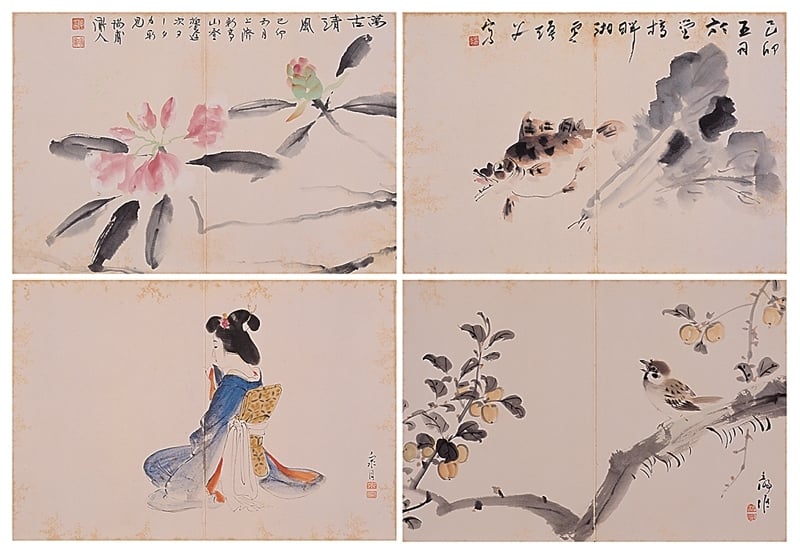 木下靜涯等人〈水墨合輯（四）〉，水墨紙本，每開24×35公分。